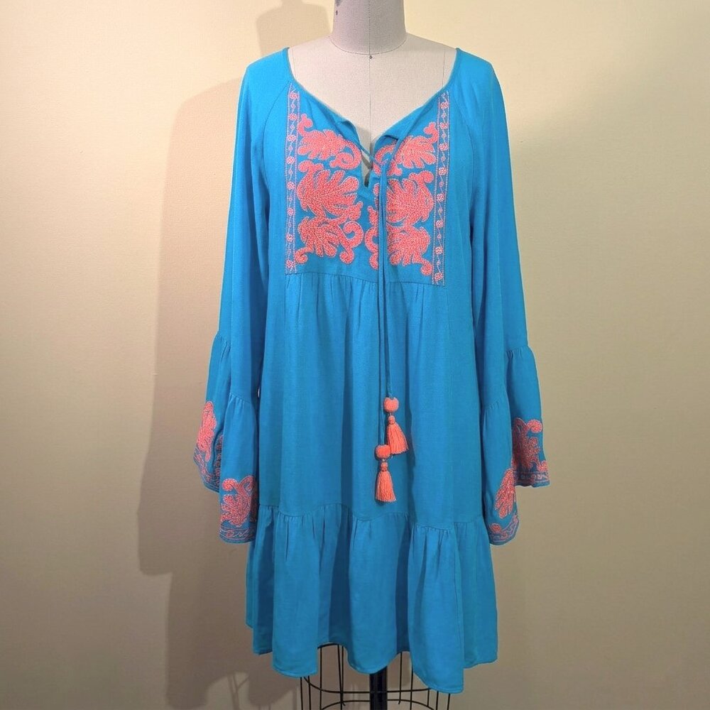 NWT Lilly Pulitzer Amisa Tunic Dress Sparkling Blue XL Embroidered Tassels